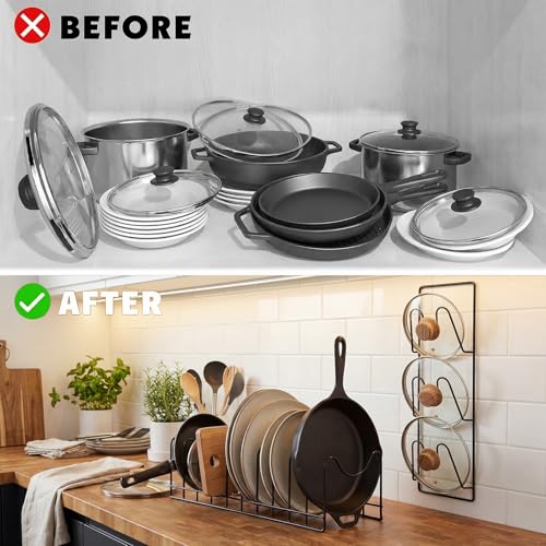 Vicenpal 2 Pack Pot Lid Organizer Kitchen Rack Set, Countertop and Over-the-door Pot Lid Pan Holder Rack for Cutting Boards, Baking Sheets, Pans and Cookware Storage