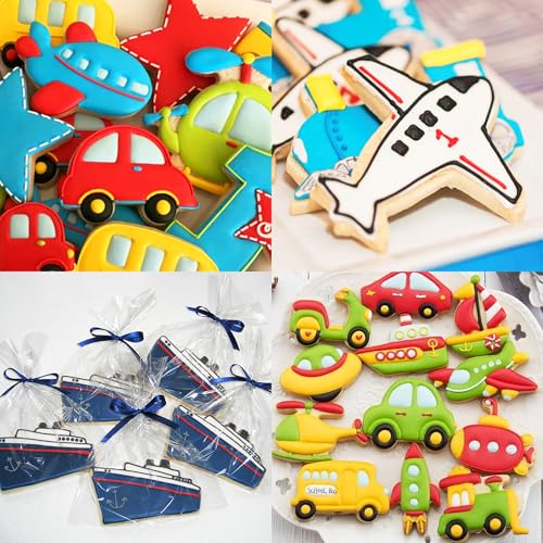 ZADE Transportation Theme Car Boat Airplane Cookie Cutters Set 8 Pcs Non-Stick Stainless Steel Cookie Biscuit Sandwich Mold, Fruit Cake Fondant Cutter for Baking - color: Transportation theme