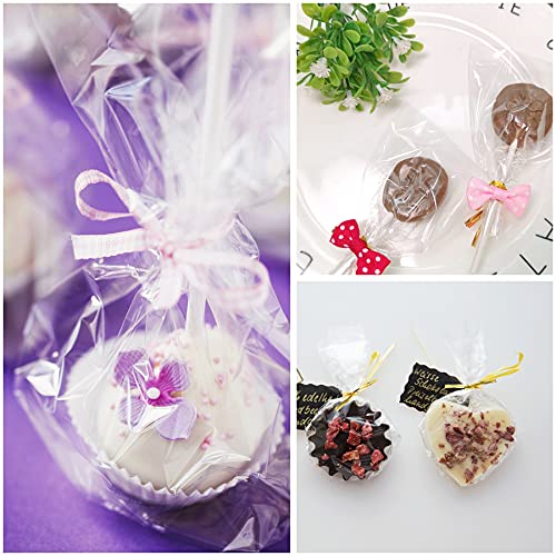 Augshy Cake Pop Bags,300 Pcs 4x6" Treat Cello Bags for lollipop with 300 Twist Ties, 1.4 mils Thickness OPP Plastic Bag for Lollipop Candy Chocolate Cookie Wrapping (Pack of 2) - size: 4x6 Inches (Pack of 2)