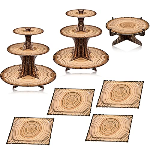 Sawysine 7 Pcs Woodland Cupcake Stand Set Woodland Baby Shower, Rectangle - style: Rectangle