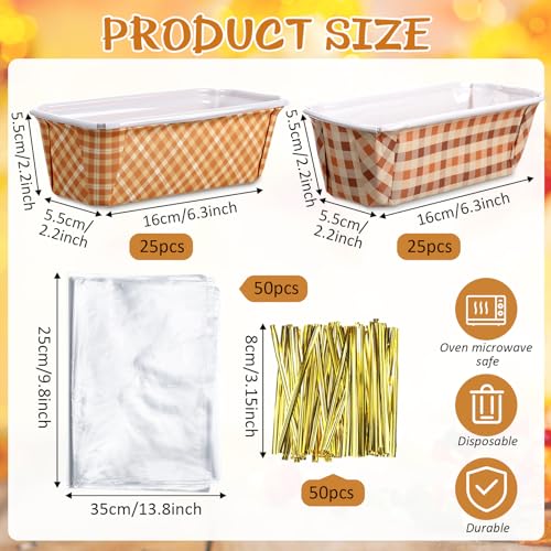 Hushee 50 Set Fall Paper Mini Loaf Pan Disposable, Orange Plaid - style: Plaid