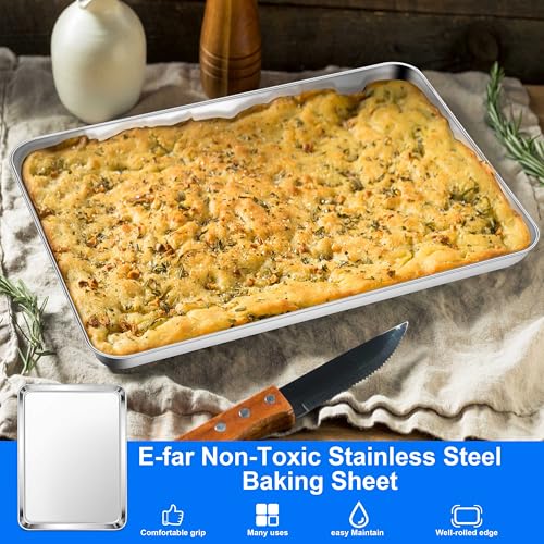 E-far Large Baking Sheet Set of 4, 20"x14" Stainless Steel Cookie Sheet - size: 19.7"x 13.8"
