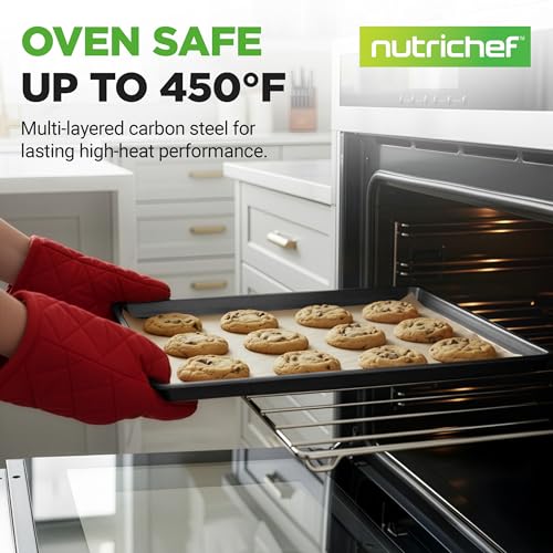NutriChef 2-Piece XL Mega Cookie Sheet Baking Pans Set - 22" x 16" Extra Large Nonstick Carbon Steel Oven Baking Tray Pans, Stackable Bakeware, Black - NCLGBP16 - color: Black, size: 2-Pack