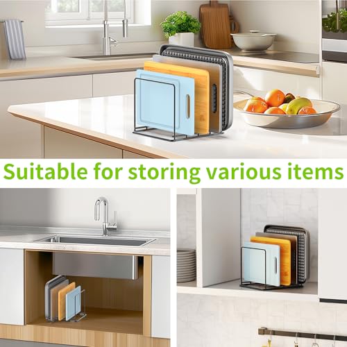 Kitchen Organizer Rack - 4-Slot Heavy-Duty Holder for Cutting Boards,Cookware – Rust-Resistant, Space-Saving Design with Non-Slip Feet for Countertop and Cabinet Storage (1 Pack) - size: 1 Pack