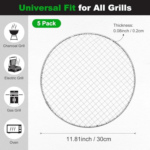 M METERXITY 5 Pack Disposable Grill Toppers, Round 11.81 Inch Galvanized Grill Grates, Disposable Roasting Racks Replacement for Outdoor, BBQ, Camping, Picnics - size: 11.81''