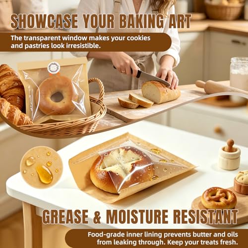 Heat Sealable Cookie Bags with Clear Window, 7.1 x 7.5 Inch, 100 Pack - size: 7.1 x 7.5 inch