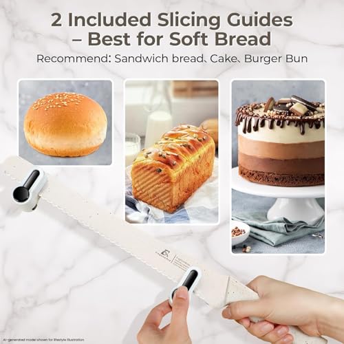 CoquusAid Bread Knife for Homemade Bread, World's 1st Double Serrated Knife - color: Creamy White