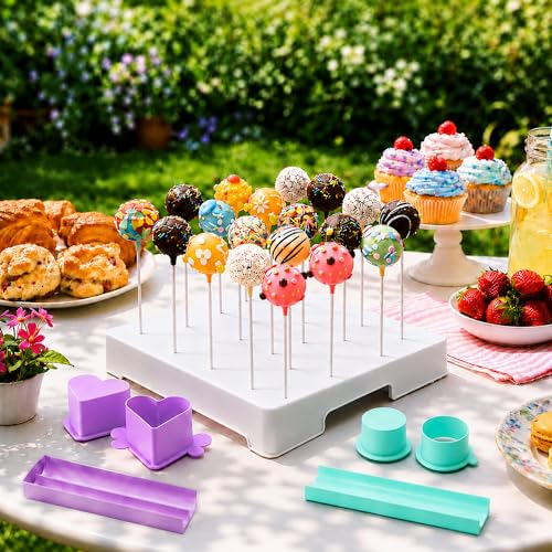 Cake Pop Making Kit with 2 Cake Pop Molds and Stand - color: White + Purple + Blue