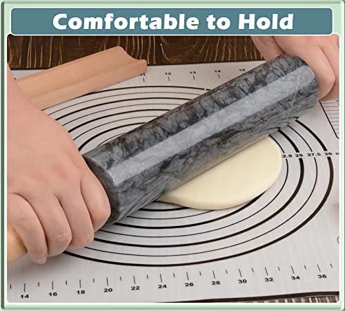 Marble Rolling Pin with Wooden Cradle Thick Handle Set for Baking,18.5 inch Premium Quality Polished Roller for Pizza Dough,Fondant,Pie Crust,Non-Stick Surface Easy to Clean(Black) - color: Black