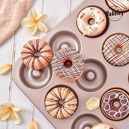 Donut Pan, 12-Cavity Non-Stick Dount Mold Cake Pan Pattern Doughnut Bakeware for Oven Baking (Champagne Gold) - size: 12 Cavity Round