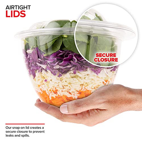 Plastic Bowls with Lids (50 Count) 48 Oz. Disposable To-Go Containers – Large Airtight Bowls for Dinner or On-the-Go Meals - size: 48oz