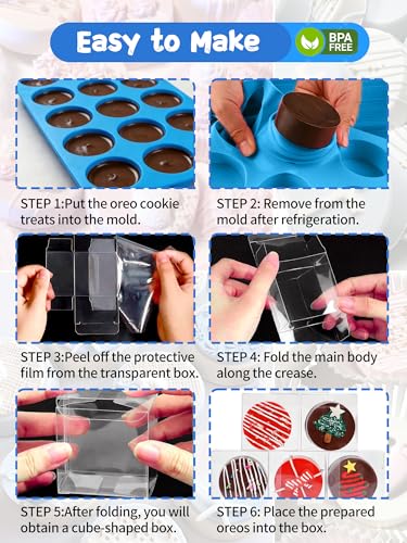 3 Pcs Round Chocolate Cookie Molds Set,12-Cavity Silicone Mold with 30 Clear Treat Boxes, Round Baking Mold for Candy, Mini Cake, Individually Wrapped Cakesicle Party Favor Packaging - color: 2pc- 8 Cup Round (Purple)