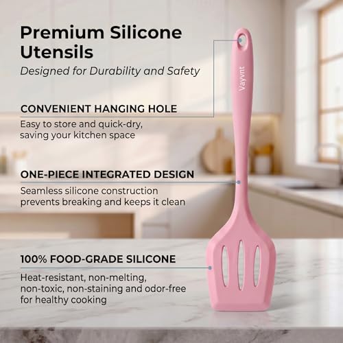 Vayvnt Cooking Utensils Set, 10PCS Non Toxic Silicone Set for Kitchen, Pink - color: Pink