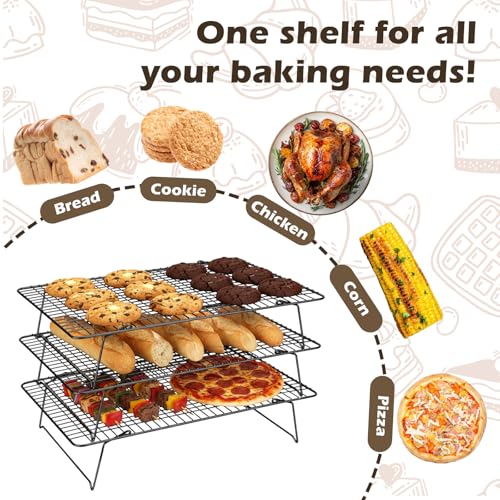 Pleafind 3 Pieces Stackable Cooling Rack - 16 x 10 Inch Wire Rack, 0.43" Dense-Grid Cooling Racks for Cooking, Baking, Roasting, Grilling, Oven and Dishwasher Safe, Black - color: 3PCS Mesh Light Black