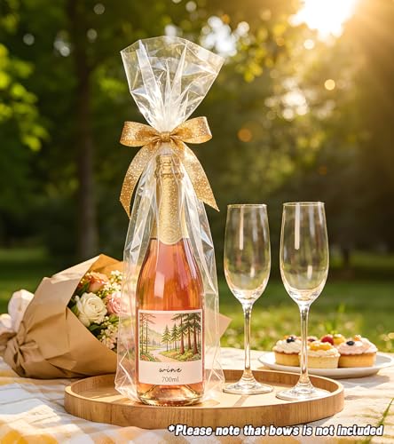 Yuiicaov Cellophane Bags for Wine Bottles, 6x18 Inches 70Pcs Clear Wine Gift Cello Bags With Twist Ties, Clear Treat Bags Packaging for Wine Champagne (Flat, No Gusset) - size: 6×18 Inch(Pack of 70)