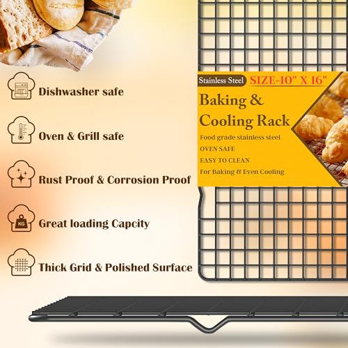 2 PCS Cooling Racks for Cooking and Baking, 10" x 16", Black - color: Black, size: 10‘’x16‘’-2PC