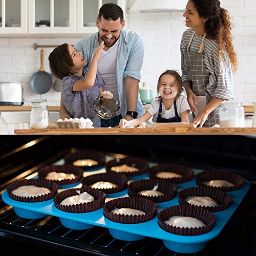 Silicone Muffin Pan Cupcake Set,Non-Stick 12 Cups and Mini 24 Cups - color: Blue