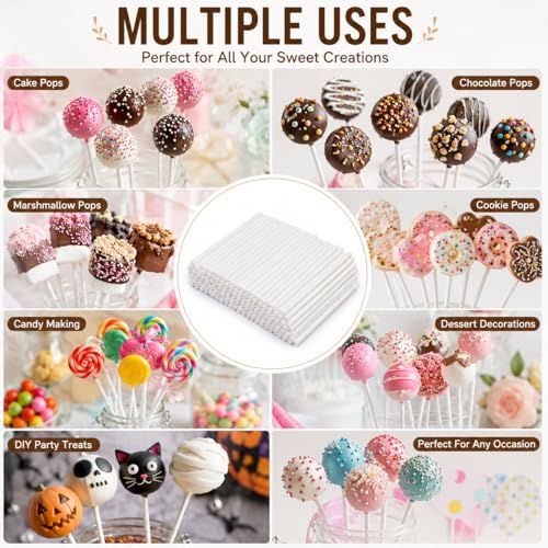 Lollipop Sticks 100 Pcs Cake Pop Sticks 6-inch Cake Candy Chocolate Making Sticks Decoration Supplies for Party, Chocolates Making Tools
