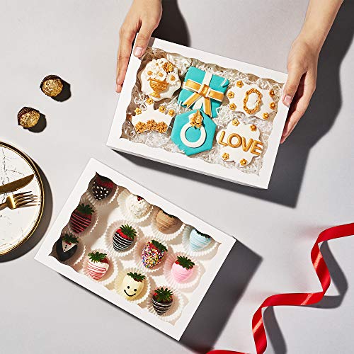 24PCS 10x7x2.5Inches White Bakery Boxes with Display Window, Multi-Use Dessert Containers for Chocolate Covered Strawberries, Cookies, Donuts, Macarons, Muffins & Hot Cocoa Bombs - color: White