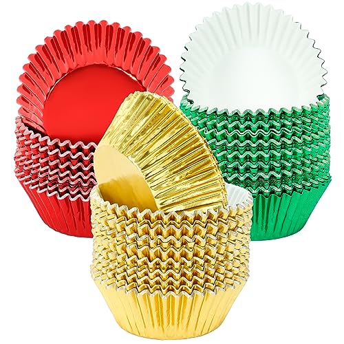 SANNIX 450Pcs Foil Cupcake Liners Christmas Metallic Cupcake Liners - color: Red Green Gold