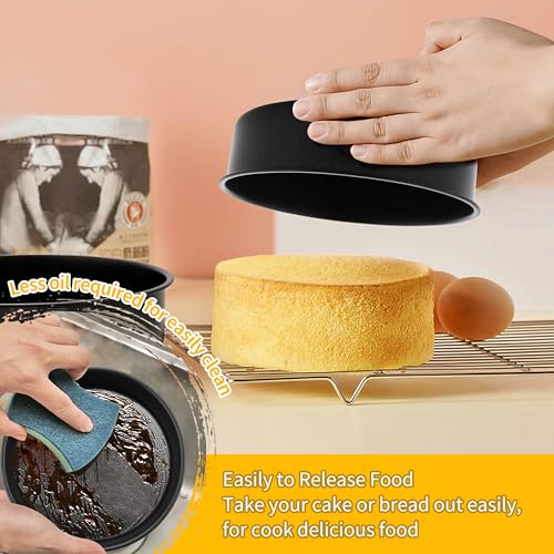 P&P CHEF 6 Inch Cake Pan Set, Round Baking Cake Pans, Black & 2 Pcs - color: Black, size: 6 Inch
