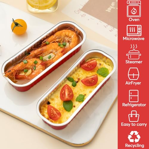 100 Pack Mini Loaf Pans with Lids and Spoons,6.8oz Red Small Foil Loaf Pans - color: Red