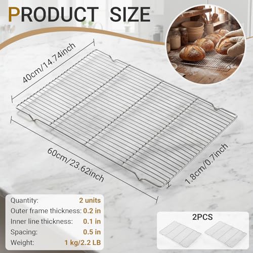 Lounsweer 2 Pcs Cooling Racks, 24L x 16W x 1H Stainless Steel Wire Rack - size: 24L X 16W X 1H
