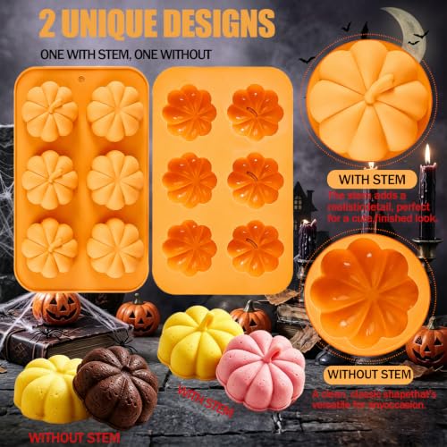 Halloween Pumpkin Silicone Molds 2 Pack, 6-Cavity Food Grade Pumpkin Molds, Nonstick Pumpkin Cake Molds Pumpkin Chocolate Mold for Baking, Soap, Candle Making Halloween DIY Craft