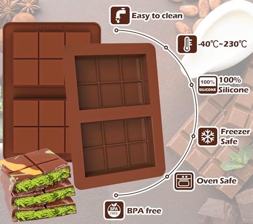 Webake Deep Mini-Sized Chocolate Bar Mold with 1 Scraper, 2-Cavity Silicone Dubai Chocolate Bar Mold for Filling Pistachio Knafeh, 100g Bar, Pack of 2 - style: Mini