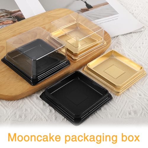 Hewnda 50 Pack Gold Cake Pans, Clear plastic mini cake box