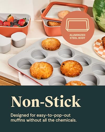Caraway Non-Stick Ceramic-Coated 12-Cup Muffin Pan - color: Cream, size: Muffin Pan (12 Cup)
