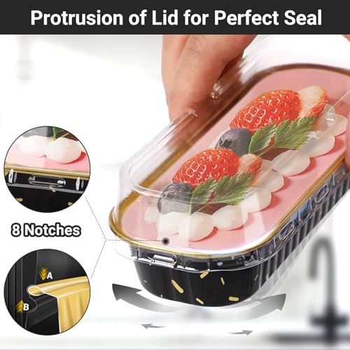 EUSOAR Mini Cake Pans with Lids, 25pcs 6.8oz 6.5"x2.5"x1.2" Aluminum Foil Mini Loaf Cake Baking Cups Pan with Lids，Disposable Creme Brulee Ramekins Baking Cups Containers, Dessert Cheesecake Pan Cups - color: Black Meteor Shower, size: 25pcs