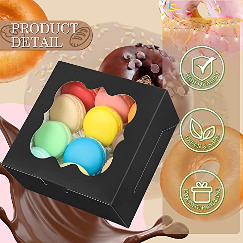 KPOSIYA 65PCS Bakery Boxes with Window 6x6x3 Inches 5 Style Cookie Boxes Small Pastry Boxes for Candy, Dessert, Pastry, Donuts, Birthday Party, Wedding(Black) - color: Black