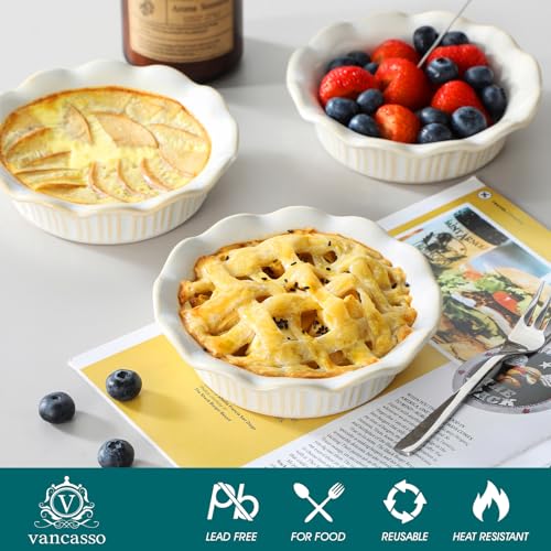 vancasso Ceramic Mini Pie Pans Set of 6, 5.2 Inch Small Pie Dishes, White - color: White