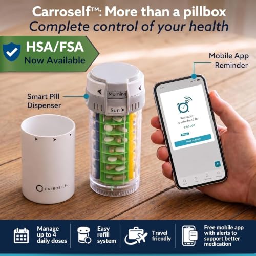 Pill Dispenser with App Reminder, Medicine Pill Organizer for 4 Daily Doses