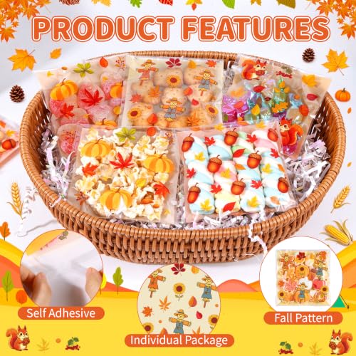 200 PCS Fall Cookie Bags, 4×4 Inch Self Sealing Fall Cellophane Treat Bags - color: Fall 200PCS