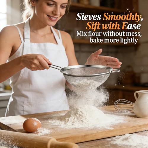 Anaeat Fine Mesh Strainers - Premium Stainless Steel Colander Sieve Sifters, with Durable Mesh and Sturdy Handle, Excellent for Sifting Dry ingredients, Flour, Pastas, Rice, Tea (6.3"） - color: 6.3" Diameter