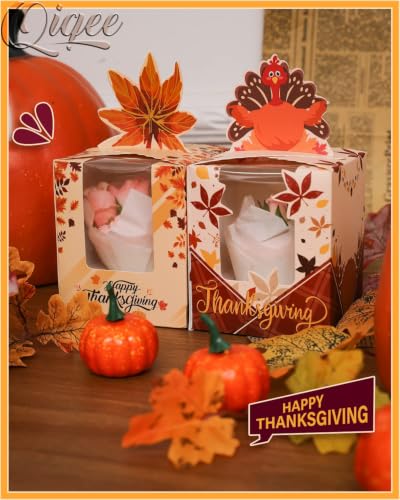 qiqee Thanksgiving Individual Cupcake Boxes Cupcake Holders Disposable 60pcs Single Cupcake Boxes with Window 3.7"x3.7"x4.5" Cupcake Containers For Thanksgiving - color: Thanksgiving, size: 60Pcs, One Holder