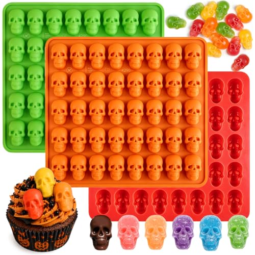 120 Cavity Mini Skull Silicone Molds, Halloween Skull Gummy Candy Mold - color: Skull Candy Mold, Green+Orange+Red