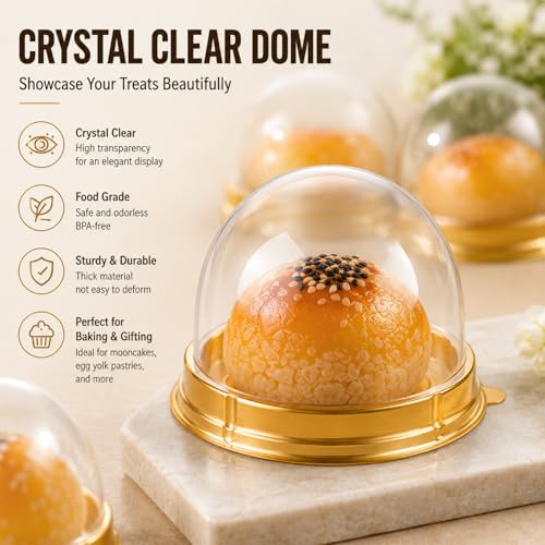 RHBLME 200 Pack Mini Bundt Cake Containers, Clear Plastic Small Cake Boxes with Dome Lids Mini Cupcake Boxes, Dome Muffin Single Container for Cookies Cheesecake Mooncake Desserts
