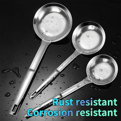 TBWHL Multi-functional Fat Skimmer Spoon for Cooking- Stainless Steel Fine Mesh Strainer with Handle for Skimming Grease and Foam DIA 3.7" - size: Dia 3.7"