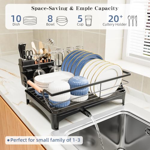 Dish Drying Rack,Space Saving Dish Drainer for Kitchen Counter & Sink,Black - color: Black