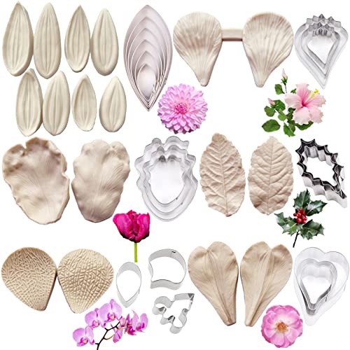 12set Gumpaste Flower Silicone Veiner Molds and Stainless Steel Cutter Set
