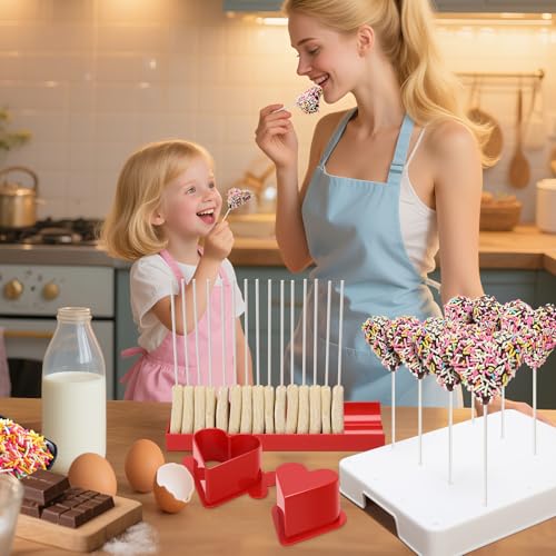 Heart Cake Pop Mold Set with 9in Tray and Sticks- Red - color: Red（Heart）