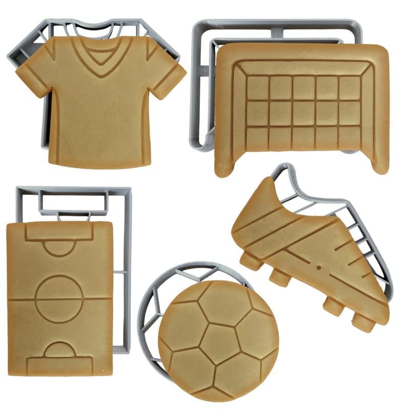 Soccer Cookie Cutter Set of 5 - Soccer Ball Shapes & Stamps, Sports Jersey Cookie Cutter for DIY Baking Supplies - Kit for Sports-Themed Party