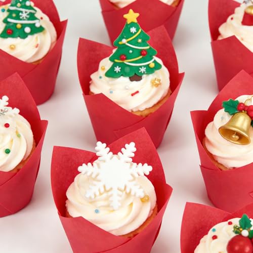 Valentine's Day 250Pcs Tulip Cupcake Liners,Parchment Paper Cupcake Liner - color: Red
