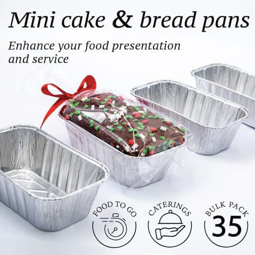 (35 Pack) 1 Lb Aluminum Foil Mini Loaf Pans - Foil Bread Pans for Baking - Perfect to Bake Individual Bread Loaves, Cakes & Meat - 1 Pound Aluminum Loaf Pans - 6 x 3.5 x 2 Inches - color: 1 LB, size: Pack of 35