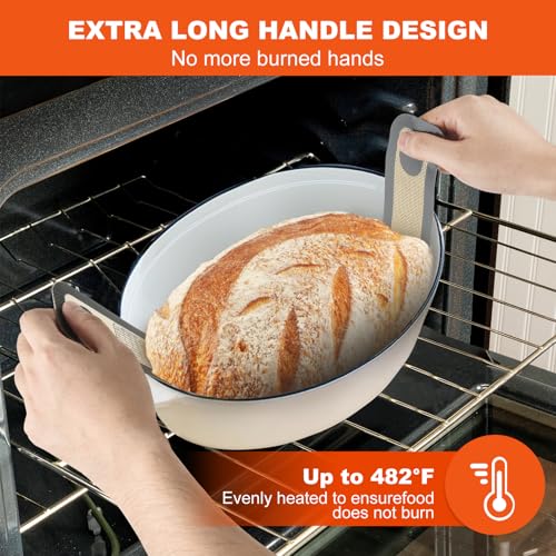 PLAPITATE Silicone Bread Sling Dutch Oven Liner, Non-Stick & Easy Clean Reusable Oval Silicone Baking Mat with Long Handles, Easy to Transfer Sourdough - 2 Gray Set - color: Gray Oval