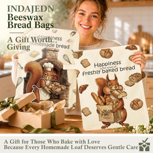 Funny Squirrel Baking Gifts Beeswax Bread Bags 2 Pack XL 13x17in - color: Funny Squirrel