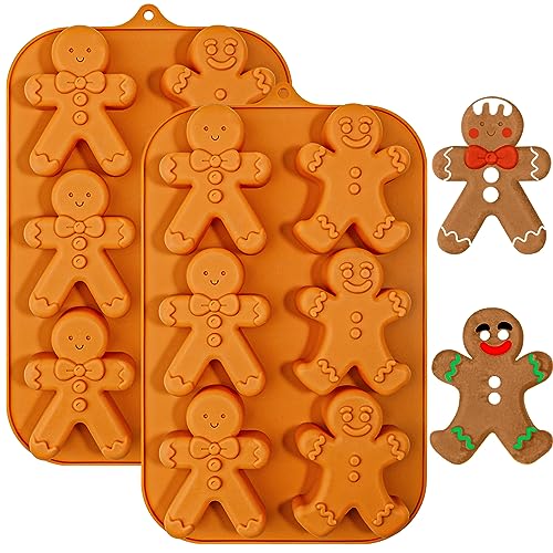 Webake Gingerbread Man Silicone Mold, 6-Cavity Christmas Molds Shaped with Gingerbread Man for Plaster, Cake, Soap, Jelly, Cookie (Pack of 2) - style: Gingerbread Man